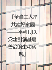 争当主人翁 共建好家园——平利县以党建引领基层善治的生动实践